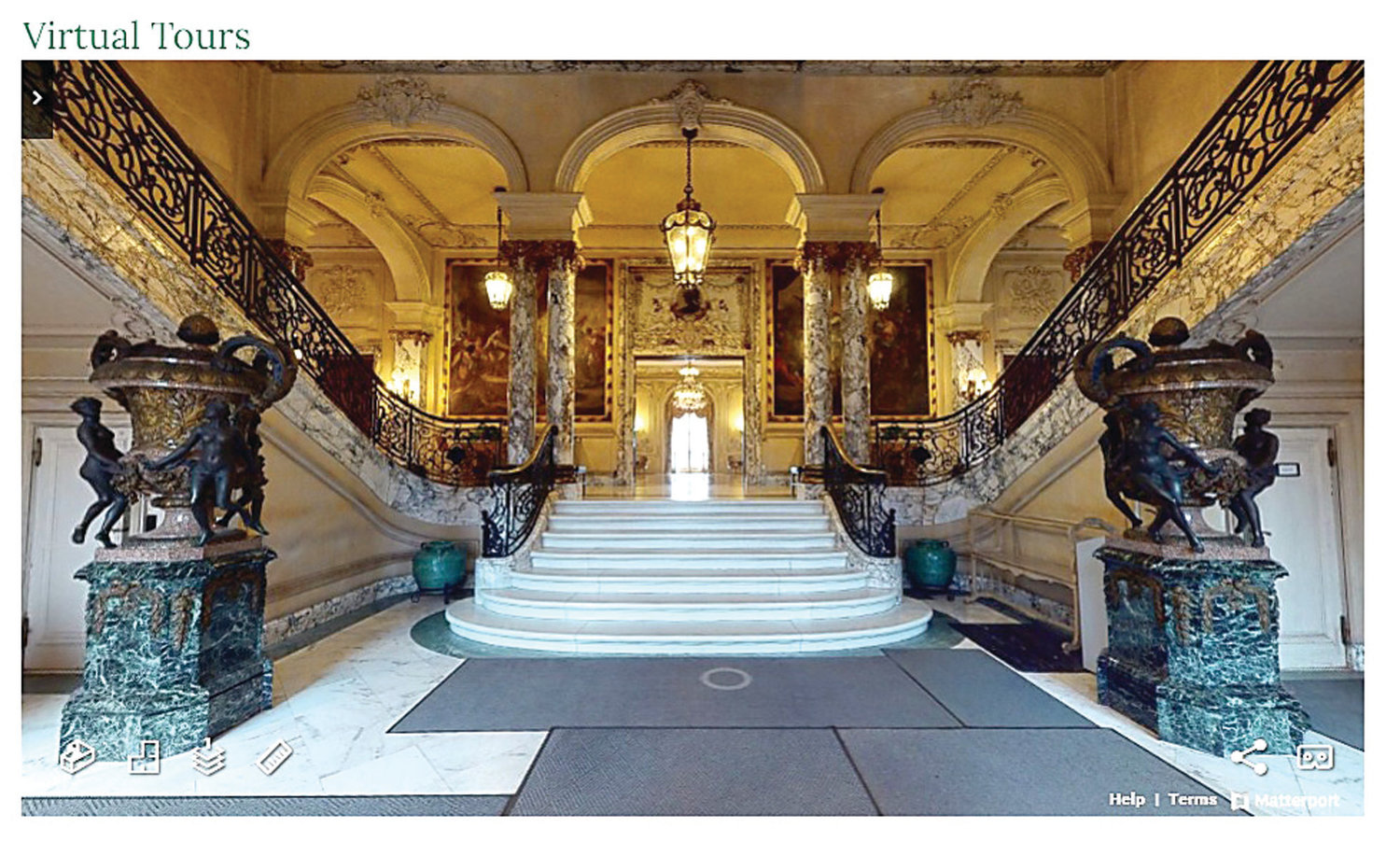 VIRTUAL TOURS:  Visitors to the Preservation Society’s website, NewportMansions.org, now can take self-guided 3-D tours through The Elms, Marble House, Isaac Bell House and Hunter House.